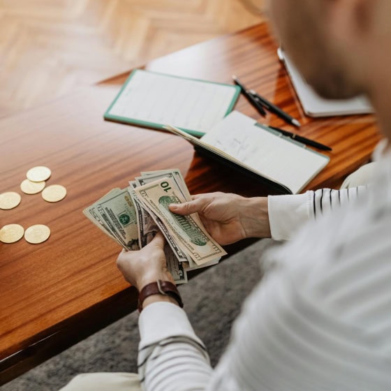 Homeowner reviewing energy bills and savings